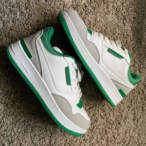 EGO green, white, and grey sneakers!